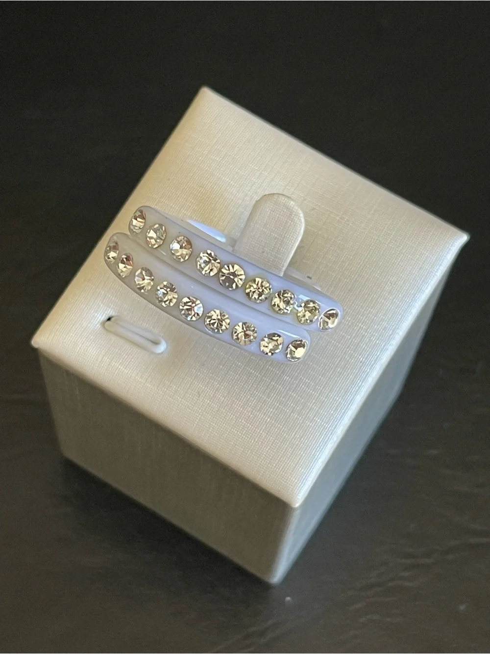 3 vintage white lucite rhinestone ring.